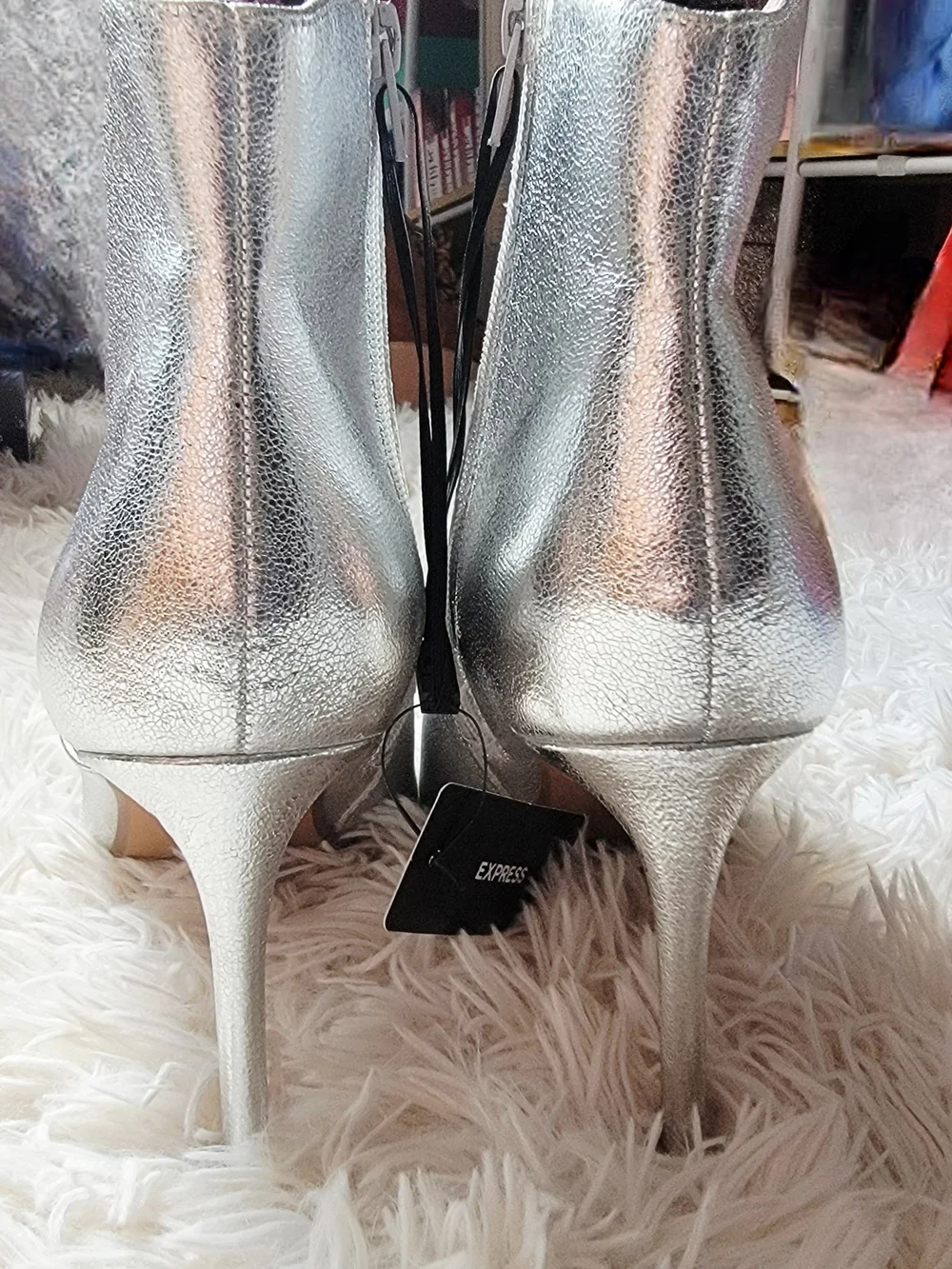 New Express Silver Pointed-Toe Ankle Boots